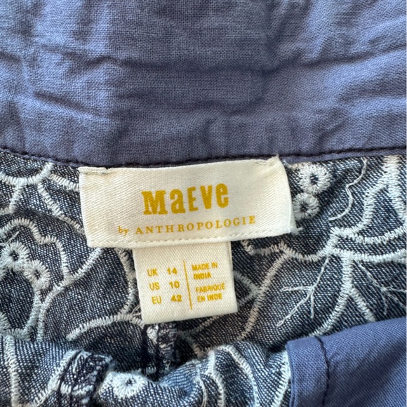 Anthropologie Blue Floral Denim Lace-Trim Shorts - Picture 3 of 6